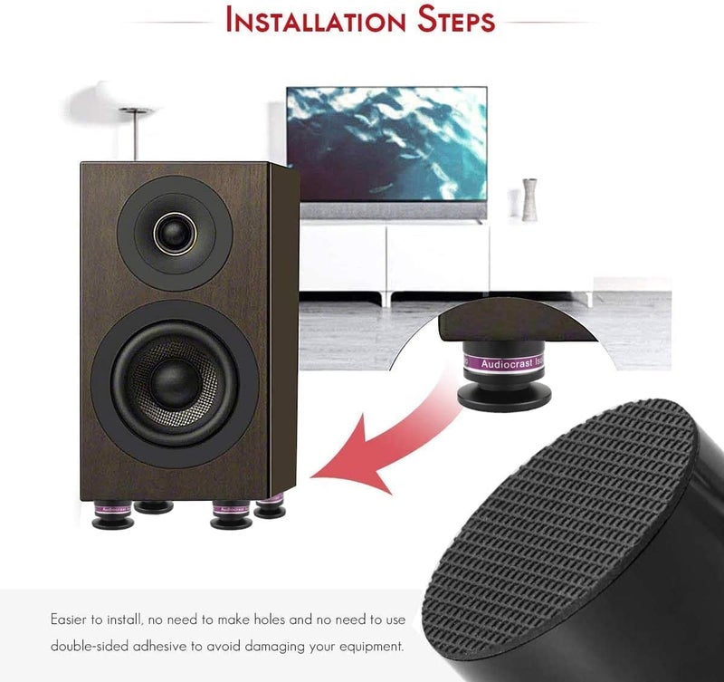 Tertullus 4 Pcs Aluminum Speaker Spike+Speaker Isolation Feet Top Pad Turntable Isolation Feet for Amplifier Turntable Player Subwoofer Black - Image 3